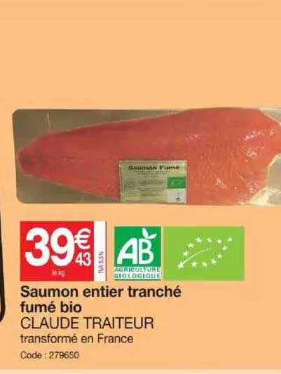 saumon entier tranché fumé bio claude traiteur