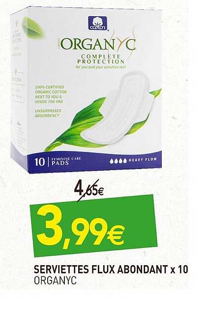 serviettes flux abondant x10 organyc