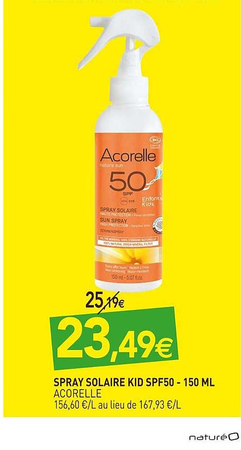 spray solaire kid spf50 acorelle -150ml