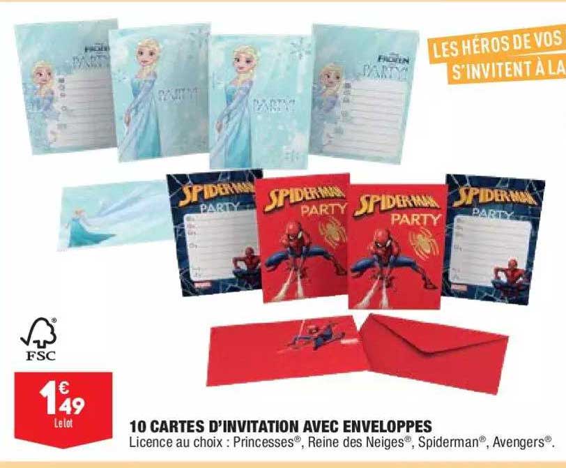 10 Cartes D'invitation Avec Enveloppes