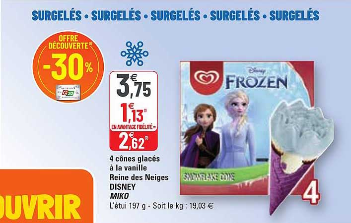 4 cônes glacés à la vanille reine des neiges disney miko