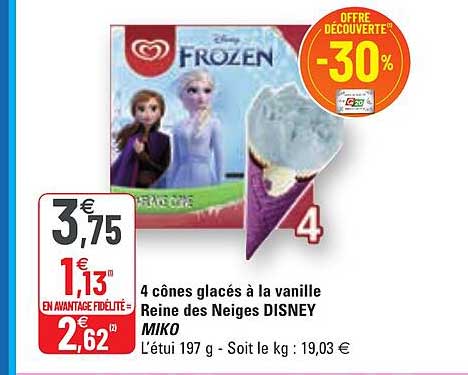 4 cônes glacés à la vanille reine des neiges disney miko