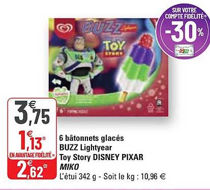 6 bâtonnets glacés buzz lightyear toy story disney pixar miko