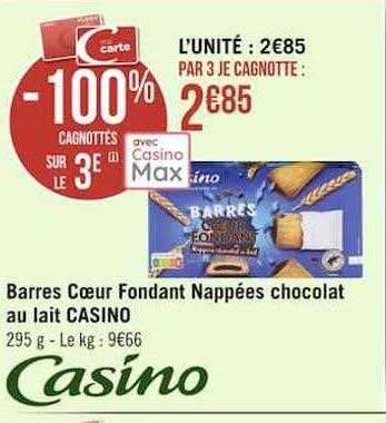 barres cœur fondant nappées chocolat au lait casino