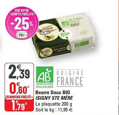 beurre doux bio isigny ste mère