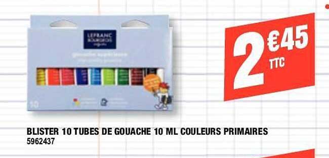 blister 10 tubes de gouache 10ml couleurs primaires