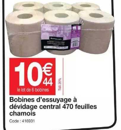 bobines d'essuyage à dévidage central 470 feuilles chamois