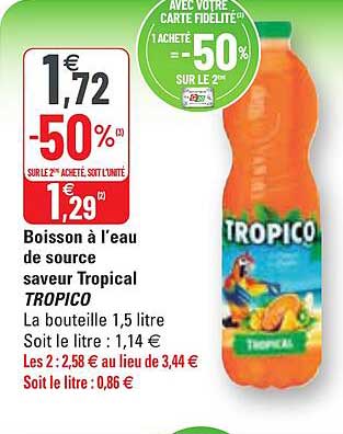 boisson à l'eau de source saveur tropical tropico
