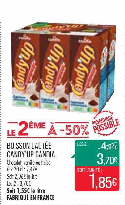 boisson lactée candy'up candia le 2ème à -50%