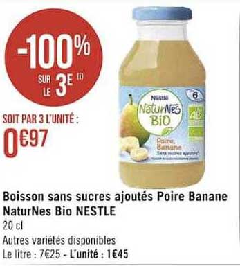 Boisson Sans Sucres Ajoutés Poire Banane NaturNes Bio Nestlé