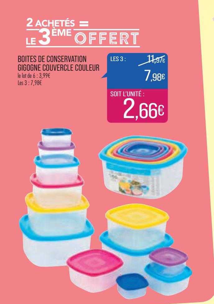 boites de conservation gigogne couvercle couleur 2 achetés = le 3ème offert