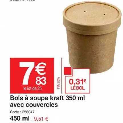 Bols à Soupe Kraft 350ml Avec Couvercles 450ml