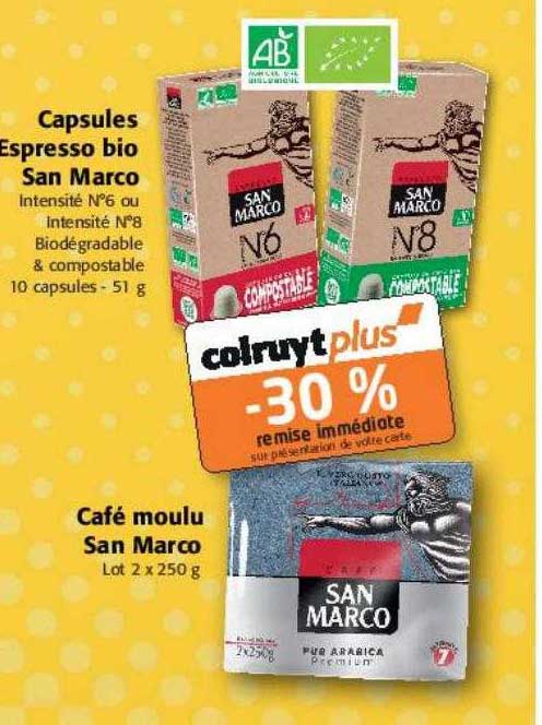 capsules espresso bio san marco, café moulu san marco