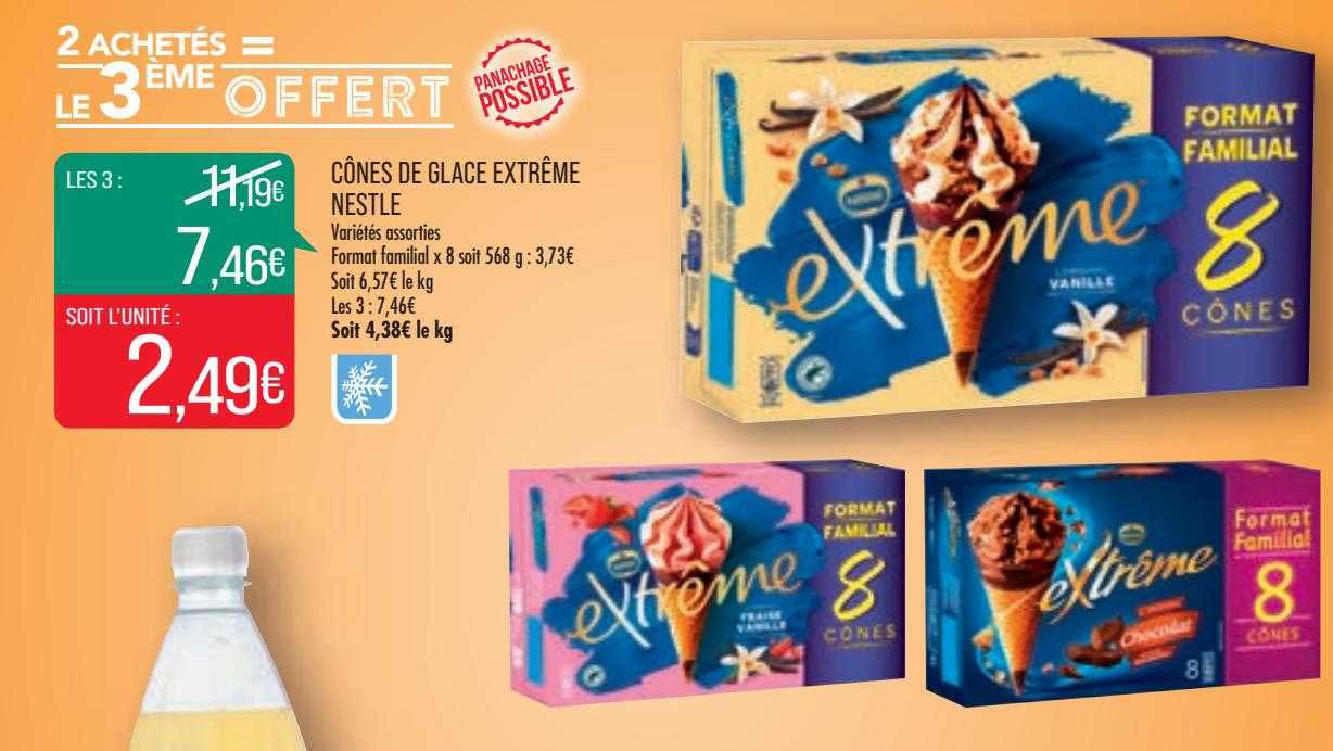 cônes de glace extrême nestle 2 achetés = le 3ème offert