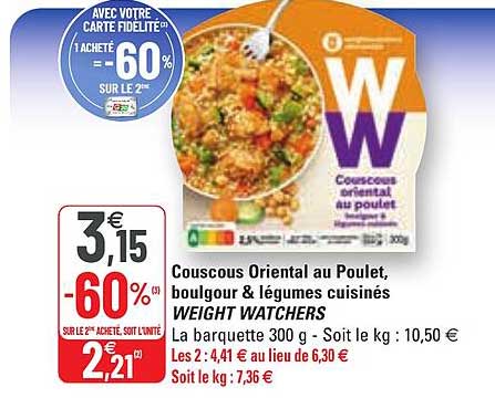 couscous oriental au poulet, boulgour & légumes cuisinés weight watchers