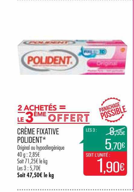 crème fixative polident 2 achetés = le 3ème offert