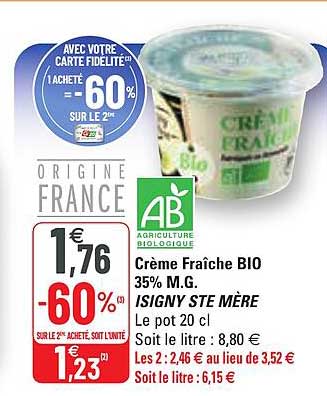 crème fraîche bio 35% m.g. isigny ste mère