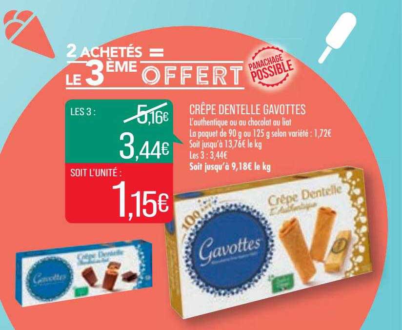 crêpe dentelle gavottes 2 achetés = le 3ème offert