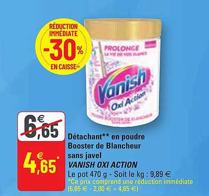 détachant en poudre booster de blancheur sans javel vanish oxi action