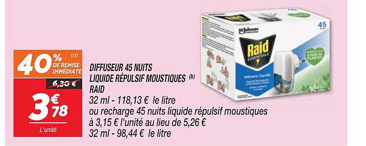 diffuseur 45 nuits liquide répulsif moustique raid