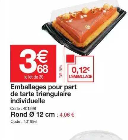 emballages pour part de tarte triangulaire individuelle rond ø 12 cm