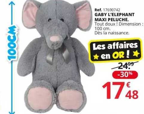 gaby l'éléphant maxi peluche
