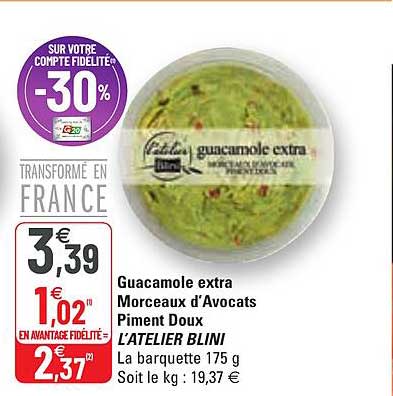 guacamole extra morceaux d'avocats piment doux l'atelier blini