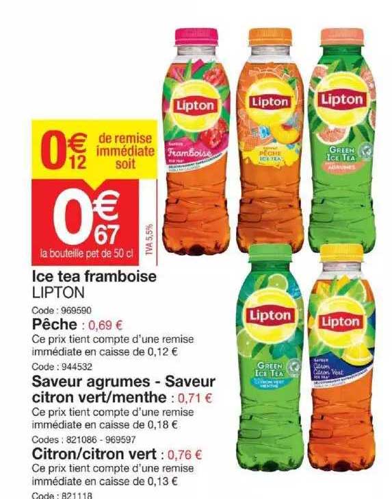 ice tea framboise lipton pêche saveur agrumes-saveur citron vert-menthe, citron-citron vert