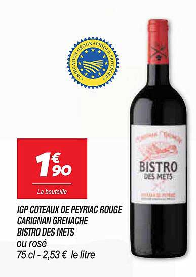 igp coteaux de peyriac rouge carignan grenache bistro des mets