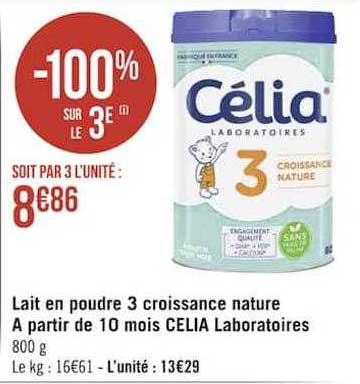 lait en poudre 3 croissance nature à partir de 10 mois célia laboratoires