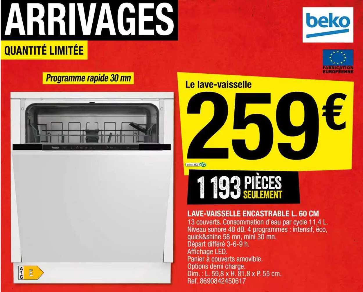 lave-vaisselle encastrable l. 60 cm beko