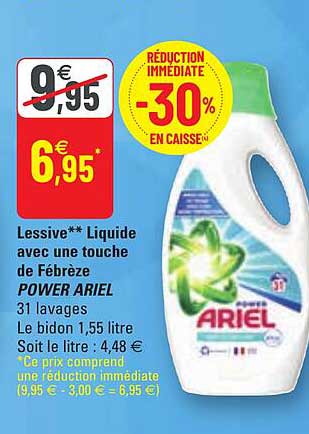 lessive liquide avec une touche de fébrèze power ariel