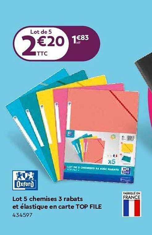 Lot 5 Chemises 3 Rabats Et élastique En Carte Top File Oxford