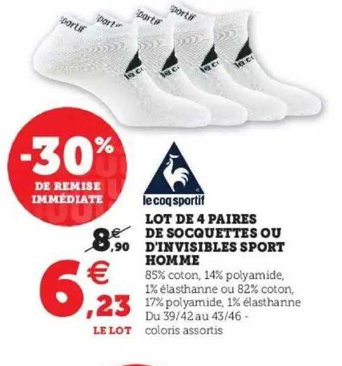 lot de 4 paires de socquettes ou d'invisibles sport homme le coq sportif