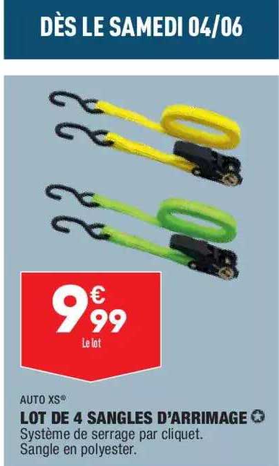 lot de 4 sangles d'arrimage auto xs