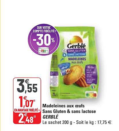 madeleines aux oeufs sans gluten & sans lactose gerblé