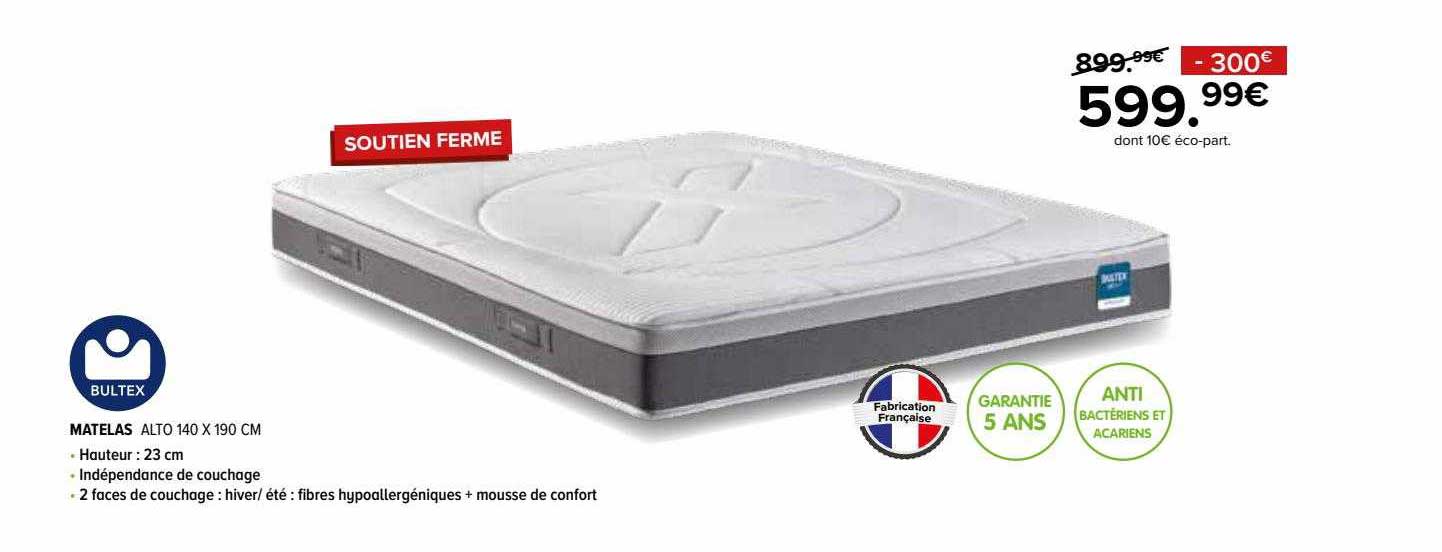 matelas alto 140 x 190 cm bultex