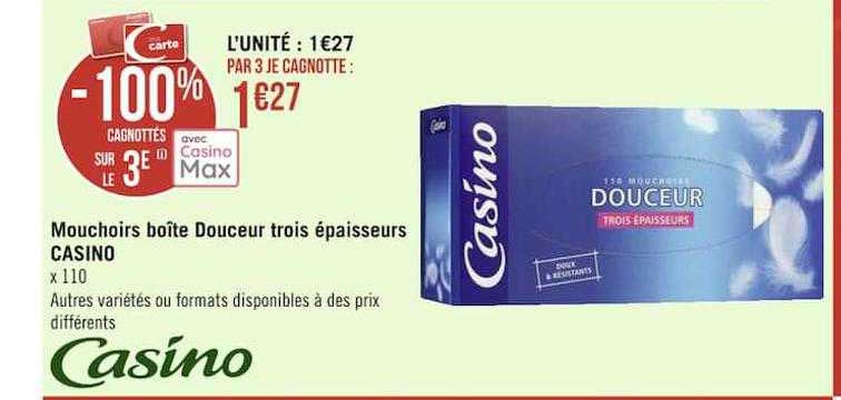 mouchoirs boîte douceur trois épaisseurs casino