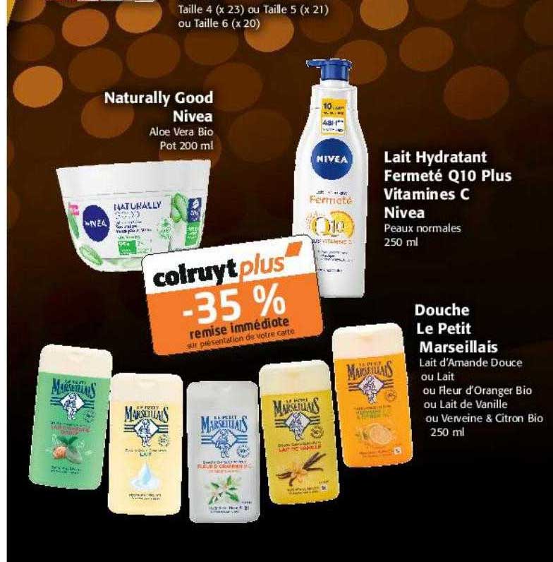naturally good nivea, lait hydratant fermeté q10 plus vitamines c nivea, douche le petit marseillais