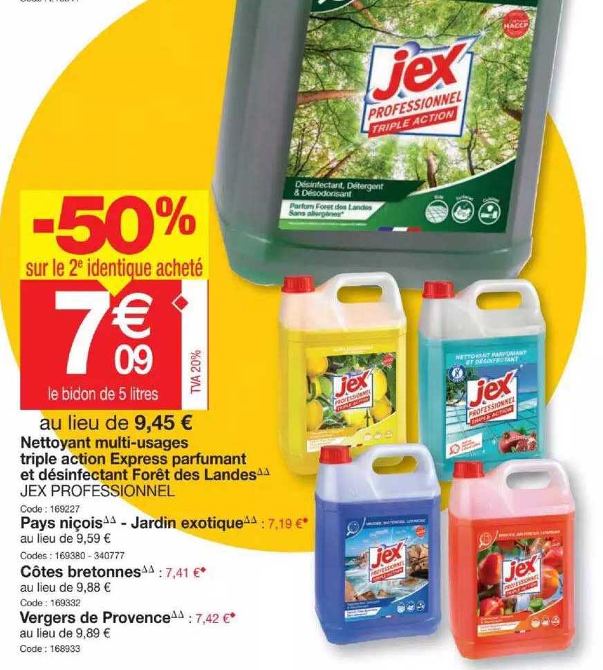 nettoyant multi-usages triple action express parfumant et désinfectant forêt des landes jex professionnel, pays niçois-jardin exotique, côtes bretonnes, vergers de provence