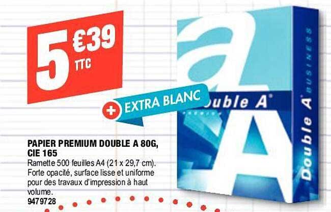 papier premium double a 80g, cie 165