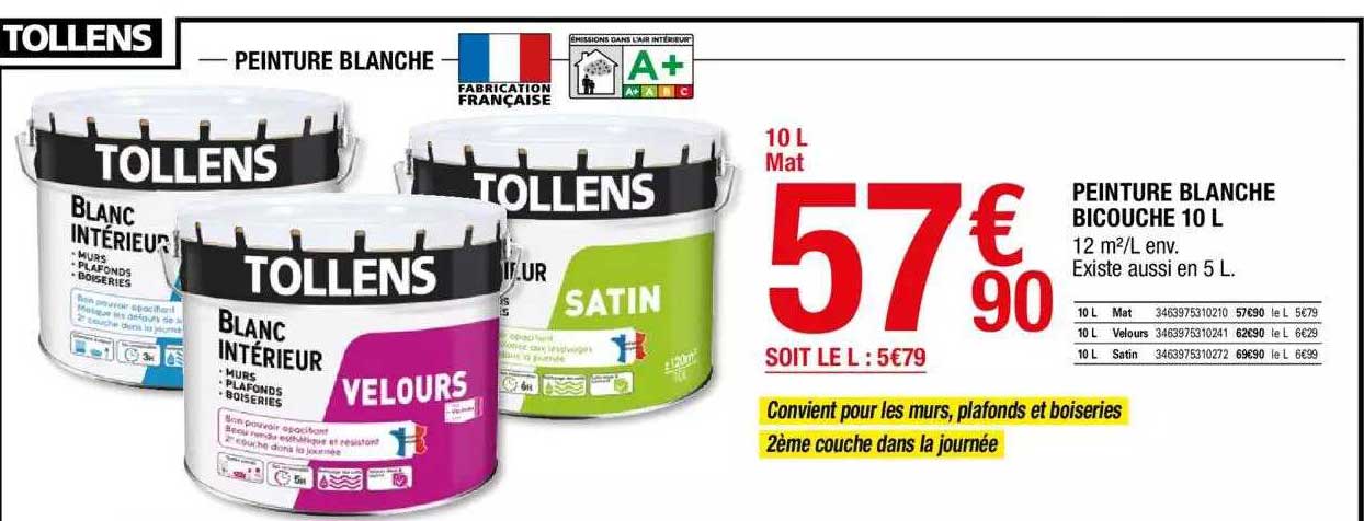 Peinture Blanche Bicouche 10 L Tollens