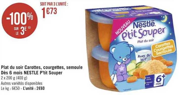 plat du soir carottes, courgettes, semoule dès 6 mois nestlé p'tit souper