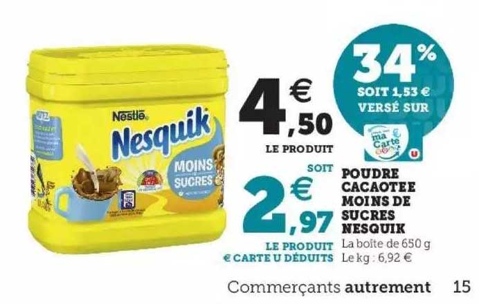poudre cacaotée moins de sucres nesquik