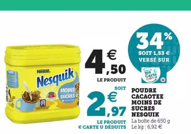 poudre cacaotée moins de sucres nesquik