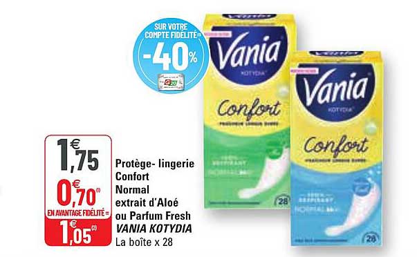 protège-lingerie confort normal extrait d'aloé ou parfum fresh vania kotydia