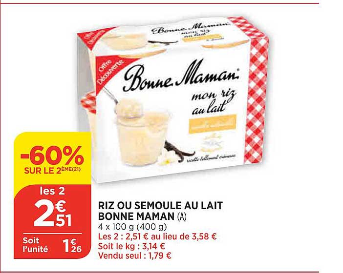 riz ou semoule au lait bonne maman