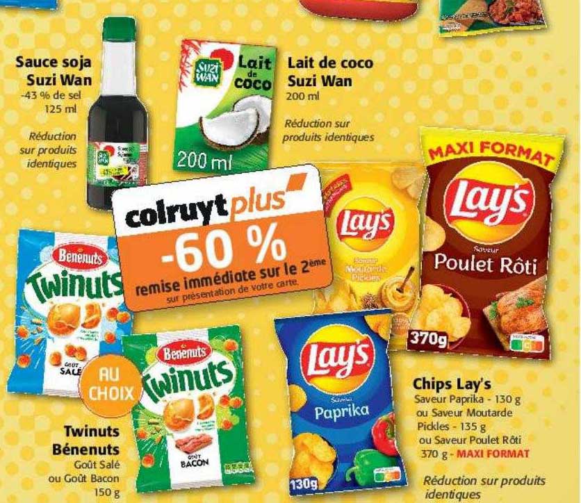 sauce soja suzi wan, twinuts bénenuts, lait de coco suzi wan, chips lay's