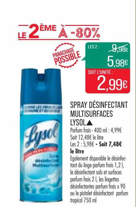 spray désinfectant multisurfaces lysol le 2ème à -80%