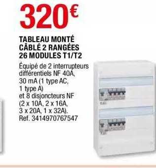 tableau monté câblé 2 rangées 26 modules t1-t2